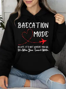 Bae Vacation Mode Hoodie Black Travel Outfit Personalized Unisex Women Winter Cozy Fleece Hooded Long Sleeve Sweatshirt Made In Usa Ultra-Comfortable 100% Cotton Regular Fit hoodies for women comfort hoodies sweatshirt