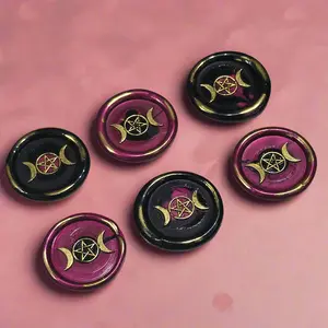Triple Moon Wax Seals Mulberry & Black, Set of SIX, with adhesive