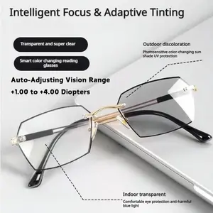 Frameless Smart Zoom Reading Glasses for Men & Women – High-Definition, Eye Protection, Blue Light Filter, Silicone Nose Pads（+1.00 to +4.00 Diopters）