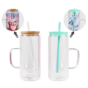 AGH US 20OZ Exclusive Sublimation Blank Snow Globe Double Wall Glass Glitter Handle Tumbler with Lids 15pcs/carton