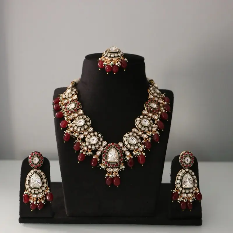 Traditional Indian Kundan Polki Necklace Set