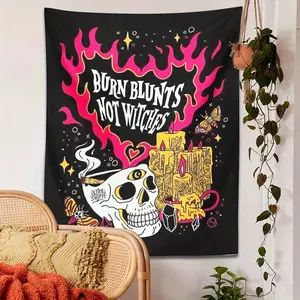 Skull Tapestry Wall Hanging Burn Blunts Not Witches Moon Moth Moon Boho Witch Skeleton Wall Cloth Tapestry Home Decor No Installation Package Design Art Decoration