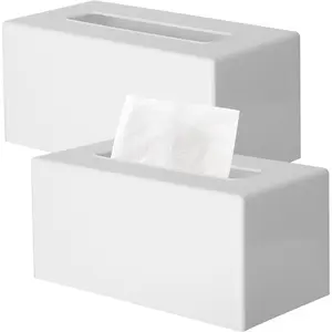 2 Pack Tissue Box Covers, Plastic Rectangle Tissue Box Holders, Rectangle Napkin Box Holders (White)