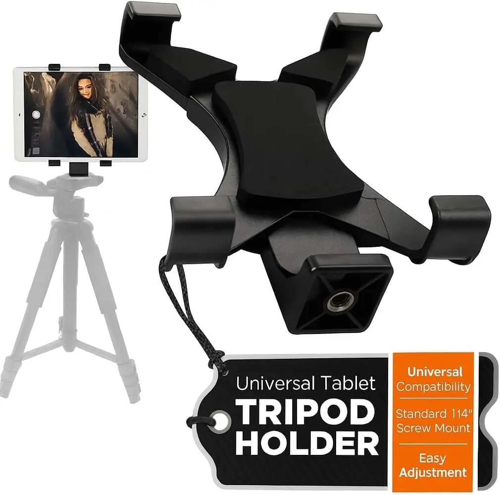 eDealz Universal Tablet Tripod Holder Mount Adapter for iPad Air Air 2 iPad mini Samsung Galaxy Tab Microsoft Surface Google Nexus & More Tablets Compatibility with Tripod Monopod Selfie Stick Easy Adjustment