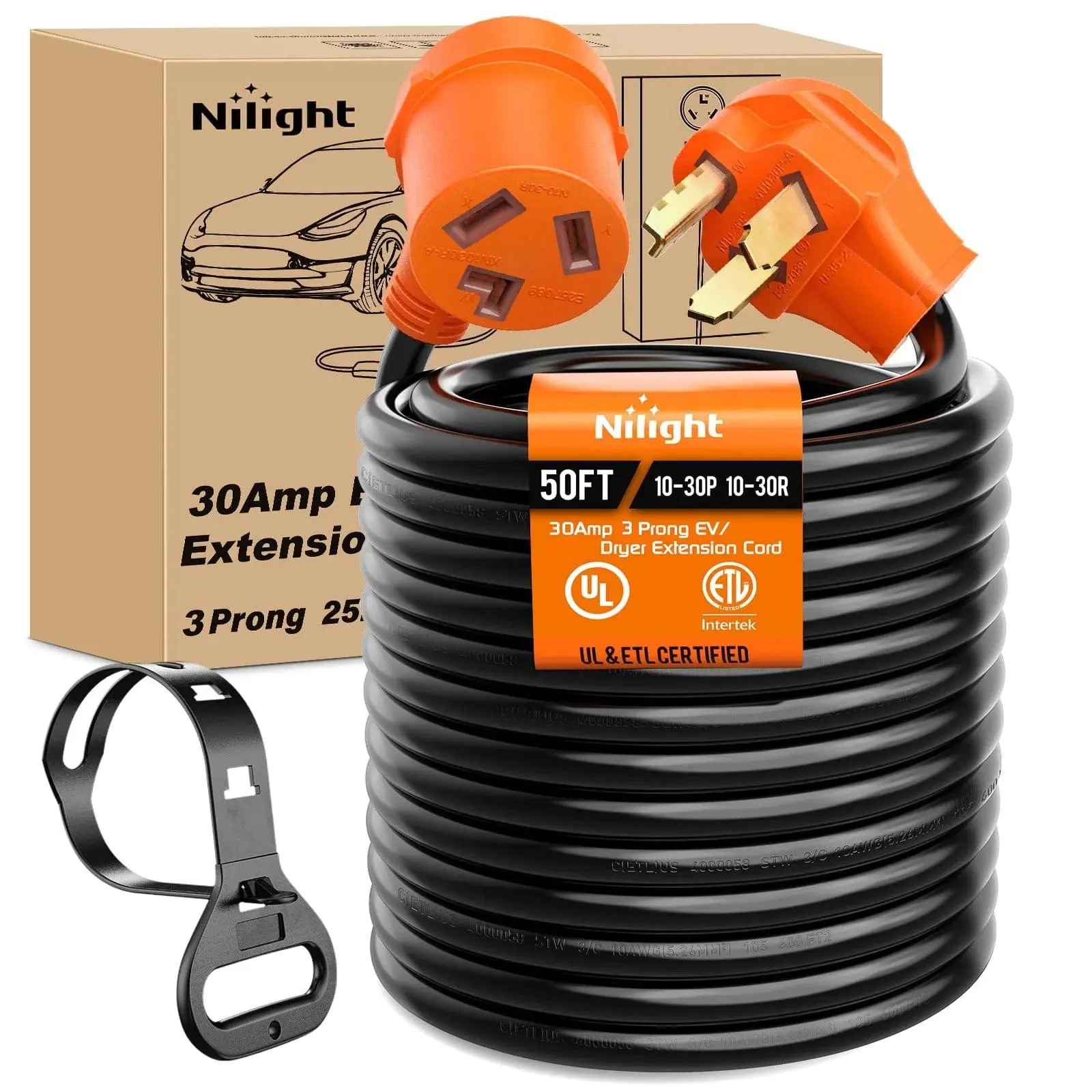 50FT EV Dryer Extension Cord 3 Prong 30 Amp NEMA 10-30P 10-30R Old Extensions Cable Heavy Nilight Duty 10 Gauge Pure Copper Wire UL Listed 125/250V for Level 2 Using30 Amp 25FT 3 Prong EV Dryer Extension Cord, Weatherproof,summervibes