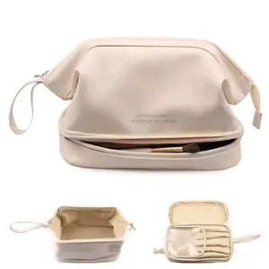 Solid Color Double Layer Makeup Bag, Portable Travel Makeup Bag, Travel Essentials, Travel Cosmetic Bags, CosmeticStorage Bag for Women, Toiletry Bag