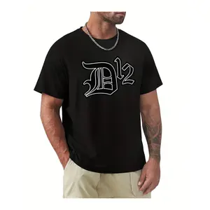 Men's D12 Vintage T-Shirt Compatible for D&D Fans - Gothic D12 Logo Print Short Sleeve Round Neck Casual Tee, Tabletop RPG Gaming Apparel, Machine Washable Year-Round Wear (Black/White)