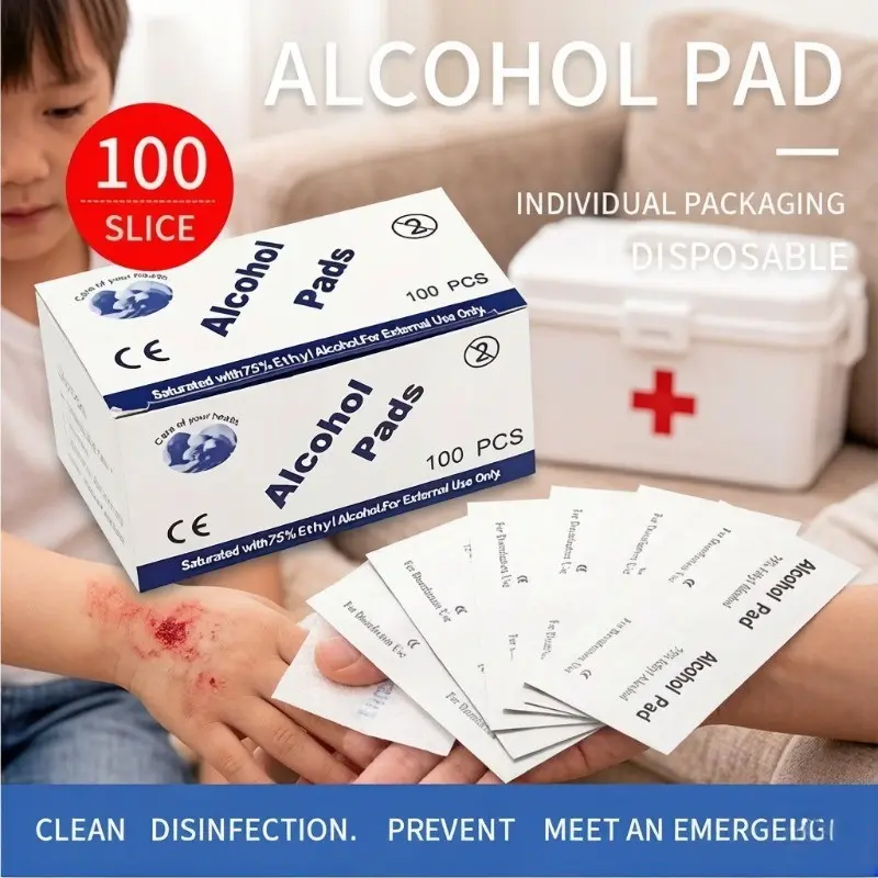 First aid kit essential, 75% alcohol swabs in individual packaging, skin wound Antiseptic Disinfectant and cleaning supplies, standard item for home medical kits, essen for war and disasters, daily disinfection, Emergency Supplies