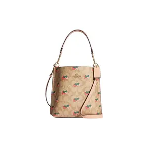 Coach Mollie Strawberry Print Bucket Bag with Turn-Lock Closure in Coated Canvas and Smooth Leather for Women