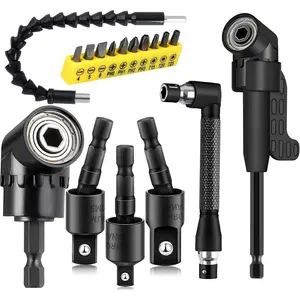 17Piece Flexible Drill Bit Extension, SnapFixMate  Include 3Pcs Rotatable Socket Adapter 2Pcs Hex Shank 105° Right Angle Drill Attachment 10 Short Screwdriver bits 90° Angled Bits and Bendable Drill Bit Extension