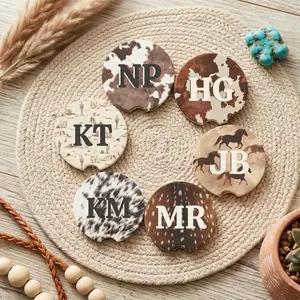 Custom Monogram Car Coaster Set 2pcs, Personalized Animal Print Car Cup Holder Coaster, Boho Western Car Accessories, Cute Teen Girl Gift, New Driver Gift, Custom Name Auto Decor for Women