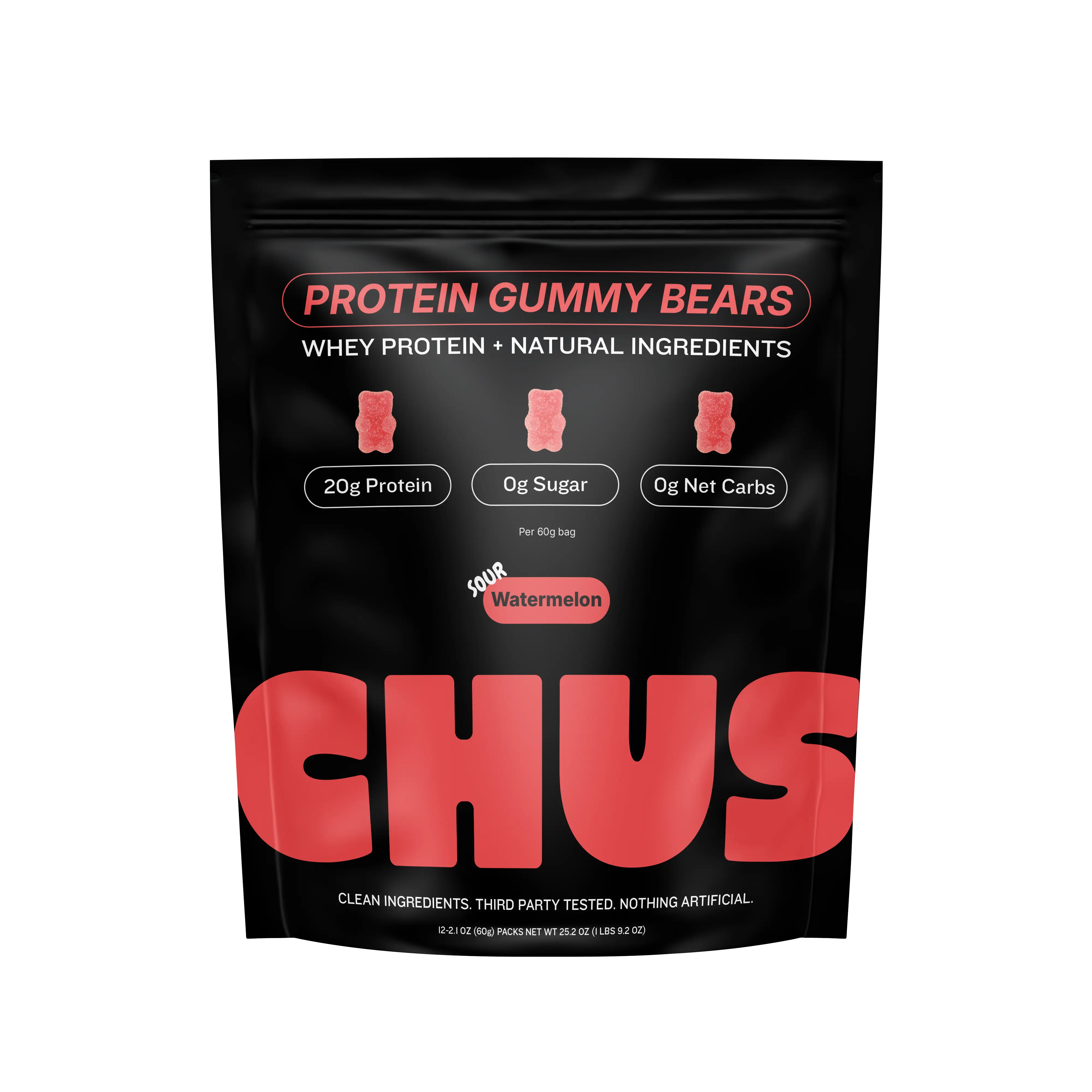 Chus Protein Gummy Bears | Strawberry 12-Pack | 20g of Protein per Pack