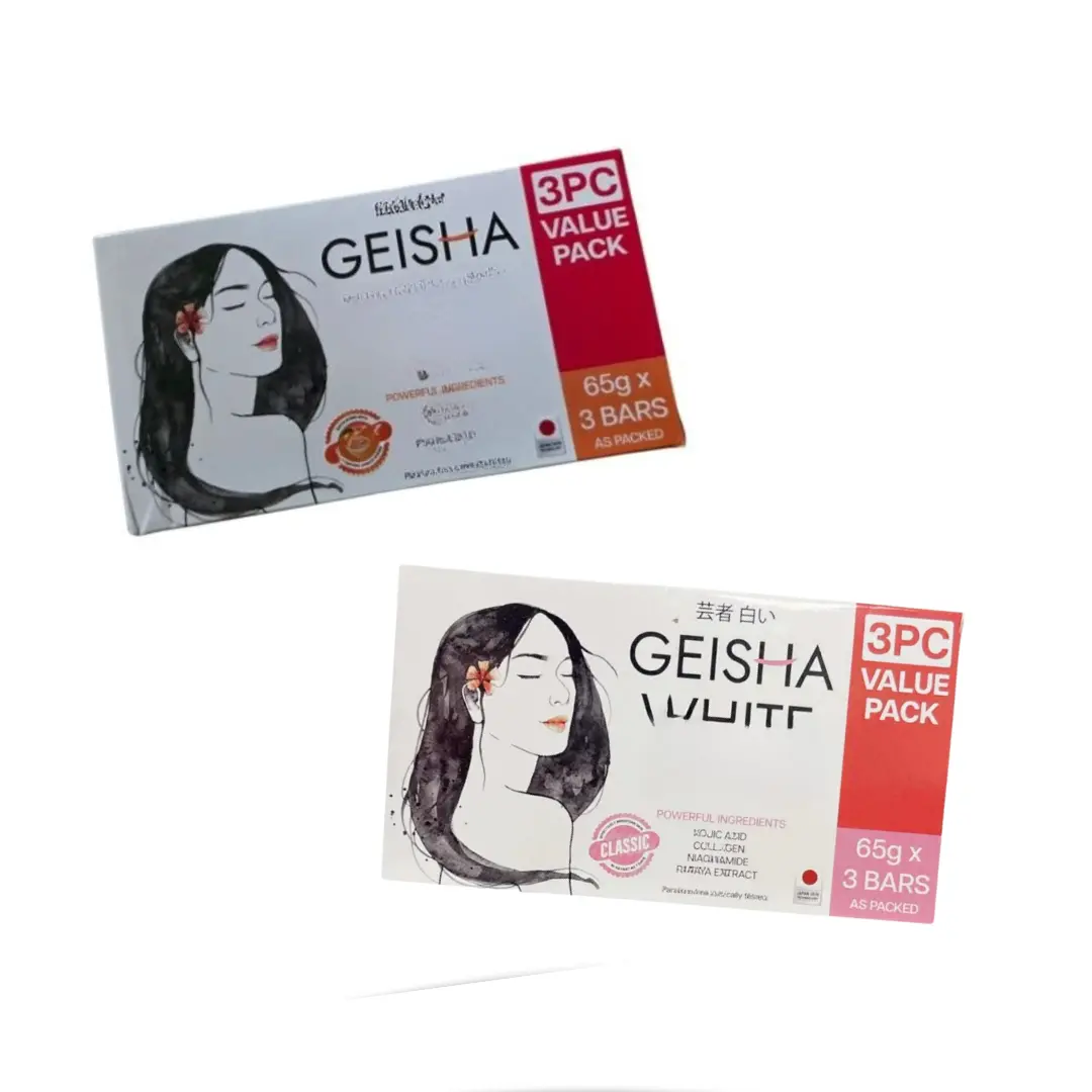 Geisha 3PC Value Pack Body Cleansing Soap  - 65g Each (3 Total), Classic & Intense Varieties Bundle