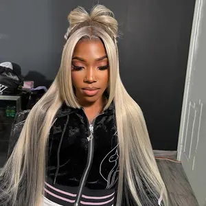 Ash Blonde Brown Root Pre Plucked Straight Human Hair Wig 13X4 HD Lace Frontal Human Hair Wigs 180% Density Can Be Restyled Ombre Brown Roots Straight Wigs For Women