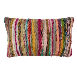 SARO  14 x 23 in. Oblong Chindi Throw Pillow with Multi Colored Design & Poly Filling