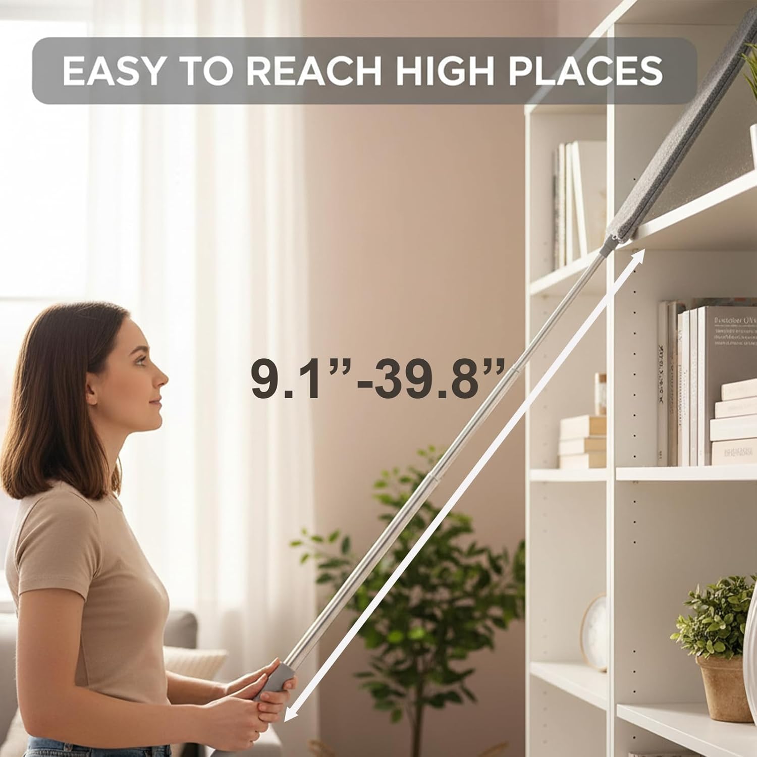 Gray Flat Gap Dust Cleaner with Extendable Retractable Pole - 2 Washable Microfiber Pads, Slim Flexible Duster for Under Bed Sofa Cabinet Refrigerator