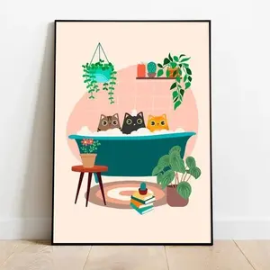 Cats Bubble Bath Poster, Cute Cat Art Print, Boho Minimalist Wall Art, Poster Prints No Framed, Gifts For Cat Lovers, Wall Art Home Decor