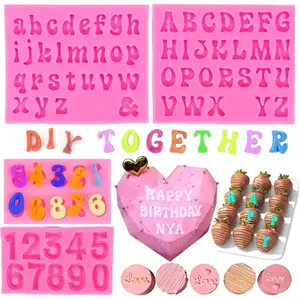 4pcs Letter Molds for Chocolate Covered Strawberries, Silicone Uppercase Lowercase Alphabet Number Fondant Mold for Making Candy, Gummy, Biscuit, Ice Cube Tray, Cake Decorations