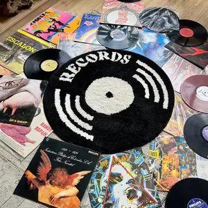 Rug Record Vinyl Rug for Home Decoration, Designer Rugs, Soft and Fluffy Rugs for Bedroom Living Room Bathroom, Mats Carpets, Home Essentials, Non-slip, Home Decor, Decorative Carpet for Home, Cozy Bedroom