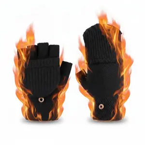 Winter Knitted Convertible Fingerless Gloves Mittens Warm Mitten Glove for Women and Men