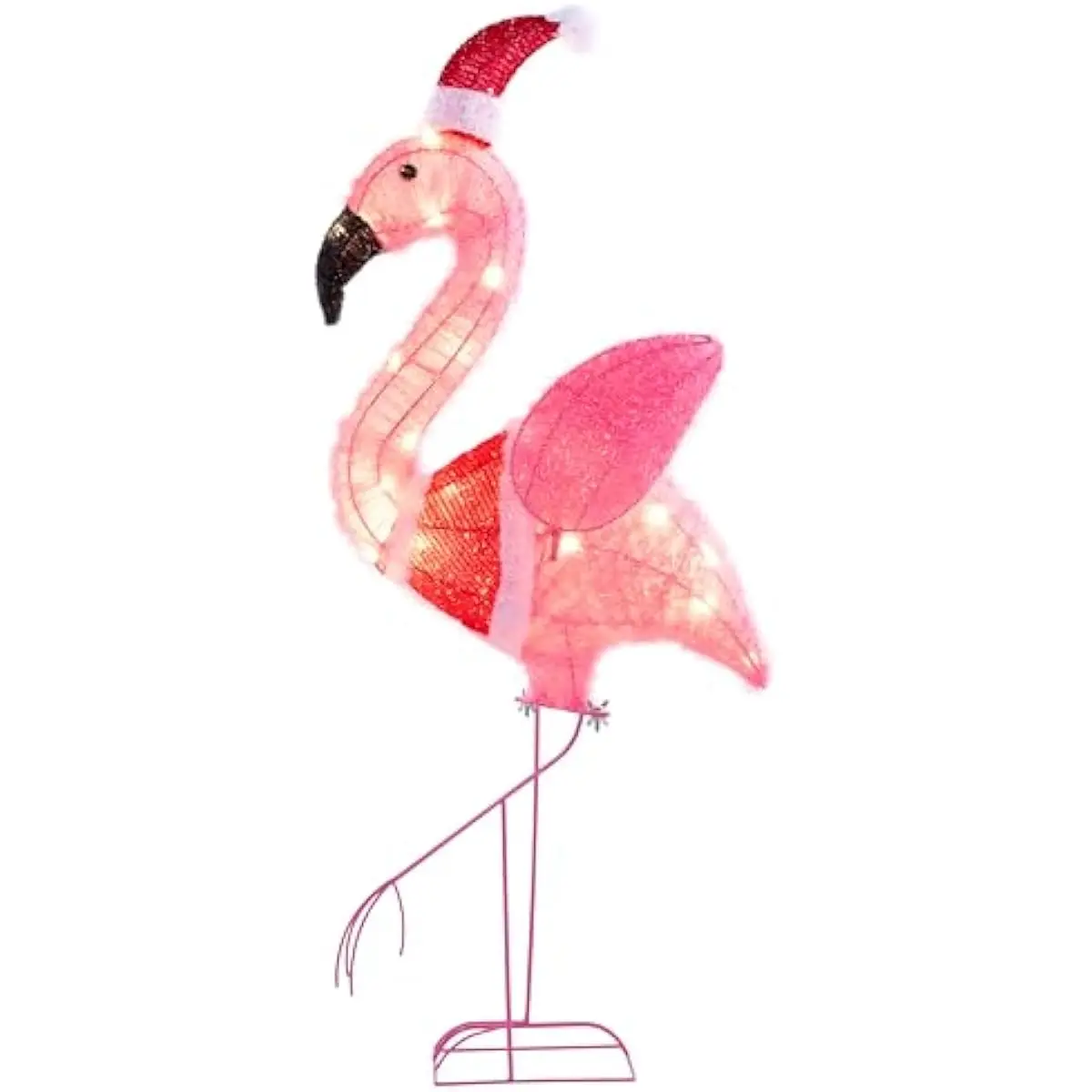 36 Inch Lighted Flamingo Yard Decorations Outdoor, 30 LED Warm White Flamingo Lights for Christmas Decor, Light Up Lawn Ornaments with Metal Stakes for Outside Porch Garden