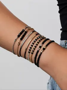 Boho Style Glass Bead Bracelets Set, Stackable Bracelets, Adjustable Multi-Layer Braided Women's Jewelry, Perfect Daily Wear Accessories