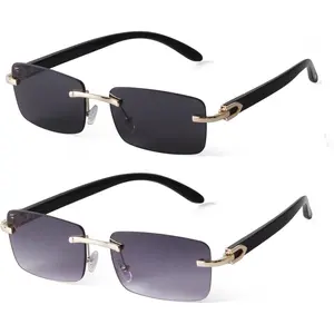 Fashion Rectangle Rimless Sunglasses for Men Women Frameless Tinted Lens Sun Glasses Shades