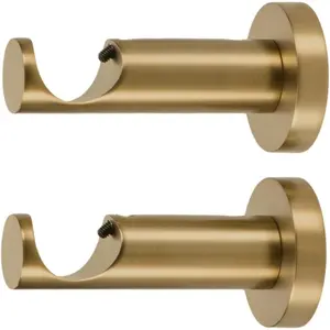 Ceiling or Wall Mount Curtain Rod Brackets Holders for 7/8 and 1 Inch Diameter Curtain Rods, Set of 2, Warm Gold