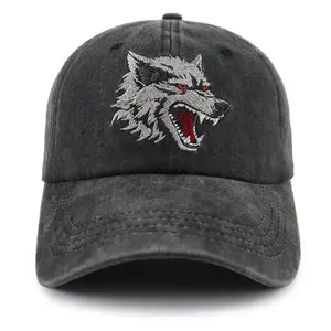 Wolfs Gifts, Adjustable Vintage Embroidered Black Wolf Hat,Christmas Birthday Gift for Woman Man Wildlife Preservationist Dad Hat Baseball Caps