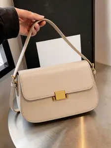 Belinda Elegant Saddle Crossbody Bag for Women, Classic Flap Handbag with Gold Metal Buckle & PU Leather