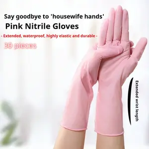 Disposable Nitrile Gloves, 30 Pairs Food Grade Kitchen Cleaning Household Dishwashing Durable Rubber, Long Thickened
