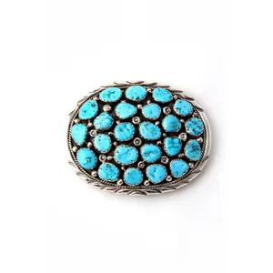 Navajo Kingman Turquoise and Sterling Silver Belt Buckle