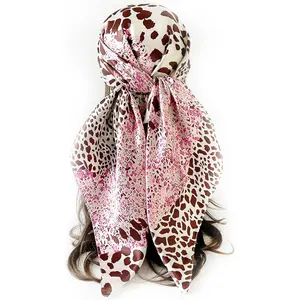Women's Silky Satin Large Head Scarf Leopard/Paisley Neck Scarves Square Hair Wrapping Sleeping Bandana 35in