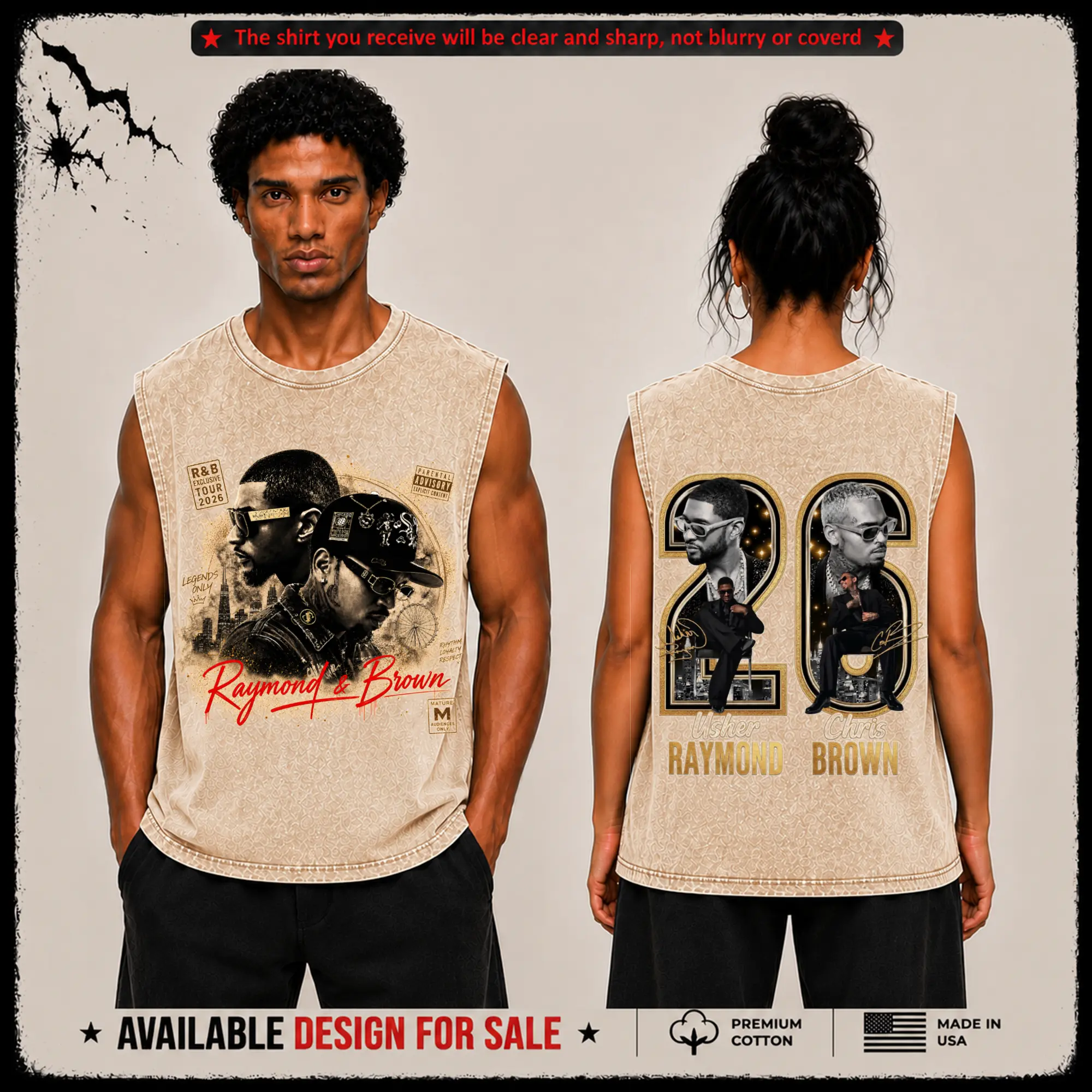 The R&B Tour 2026 : Raymond & Brown #15 Unisex Premium Acid Washed Cotton Tank Top, R&B Music Duo Graphic Sleeveless T-Shirt, Urban Hip Hop Soul Streetwear Shirt, Breezy Concert Tour Merch, Gift for Team Breezy R&B Fans
