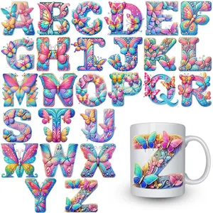 1 set of A-Z letter flower UV DTF transfer stickers, DTF transfer stickers, waterproof wipe transfer stickers, suitable for glasses, cups, crafts