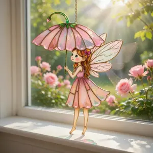 Fairy Umbrella Window Suncatcher: Acrylic Stained Glass Style Fantasy Decoration
