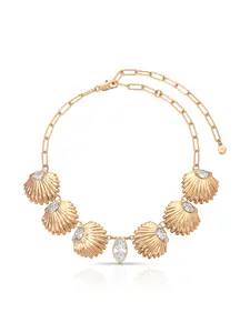 Ettika Santorini Shell Choker 18k Gold Plated Brass with Cubic Zirconia 16.5" Chain Necklace Clasp Closure Flower Pendant Elegant Design