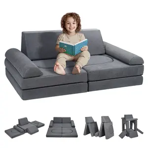 VEVOR Kids Couch,  10Pcs Modular Kids Play Couch, Toddler Couch Sofa Bed, Kids Chair Seat Playroom Furniture, Kids Sofa with Removable Cover for Kids Girls & Boys, Grey