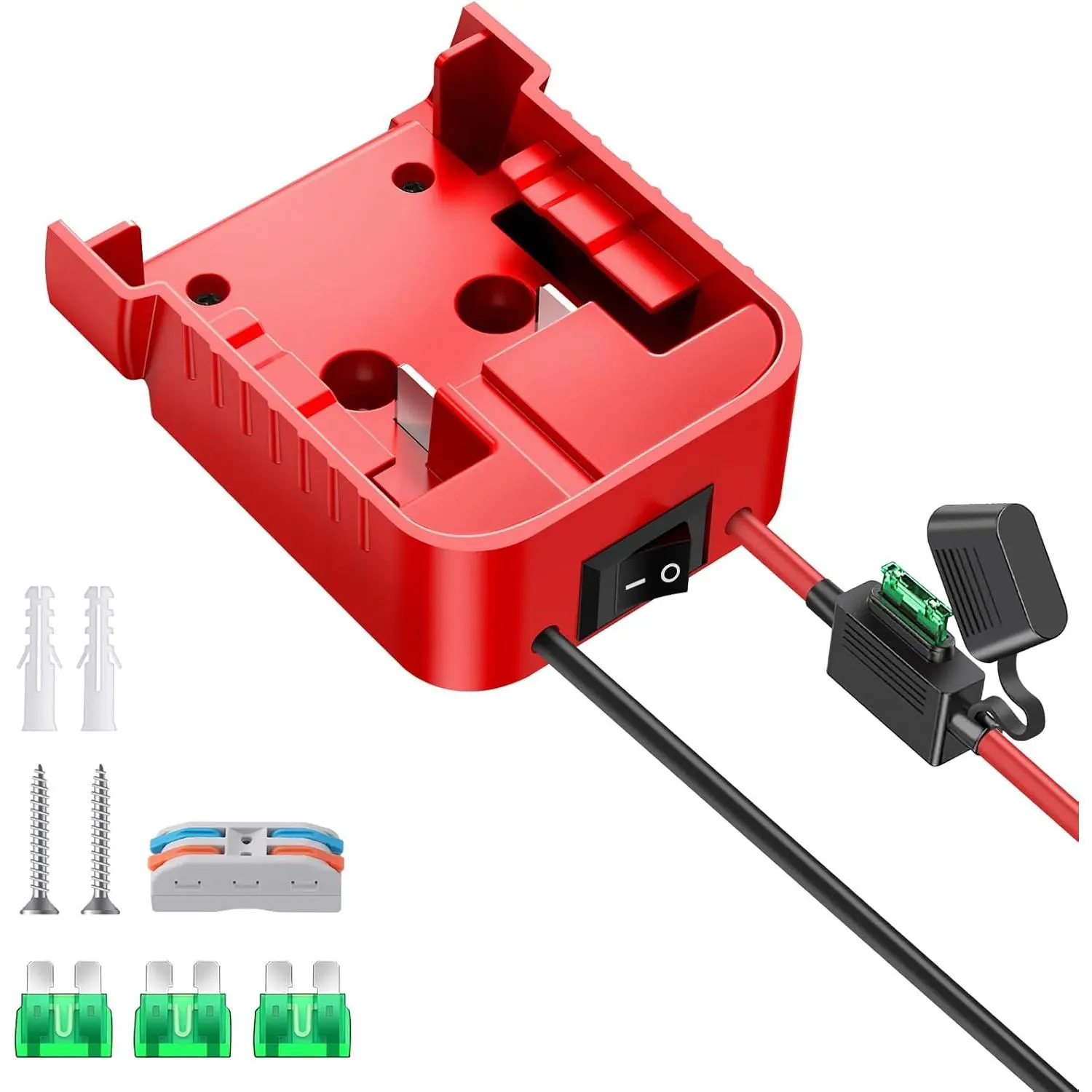 1-Pack 18V ABS Plastic Power Wheel Adapter for Milwaukee 18V Power Tools, 12AWG Wires Converter with Fuse Protection, Switch & Wire Terminals for DIY Home Projects, RC Cars