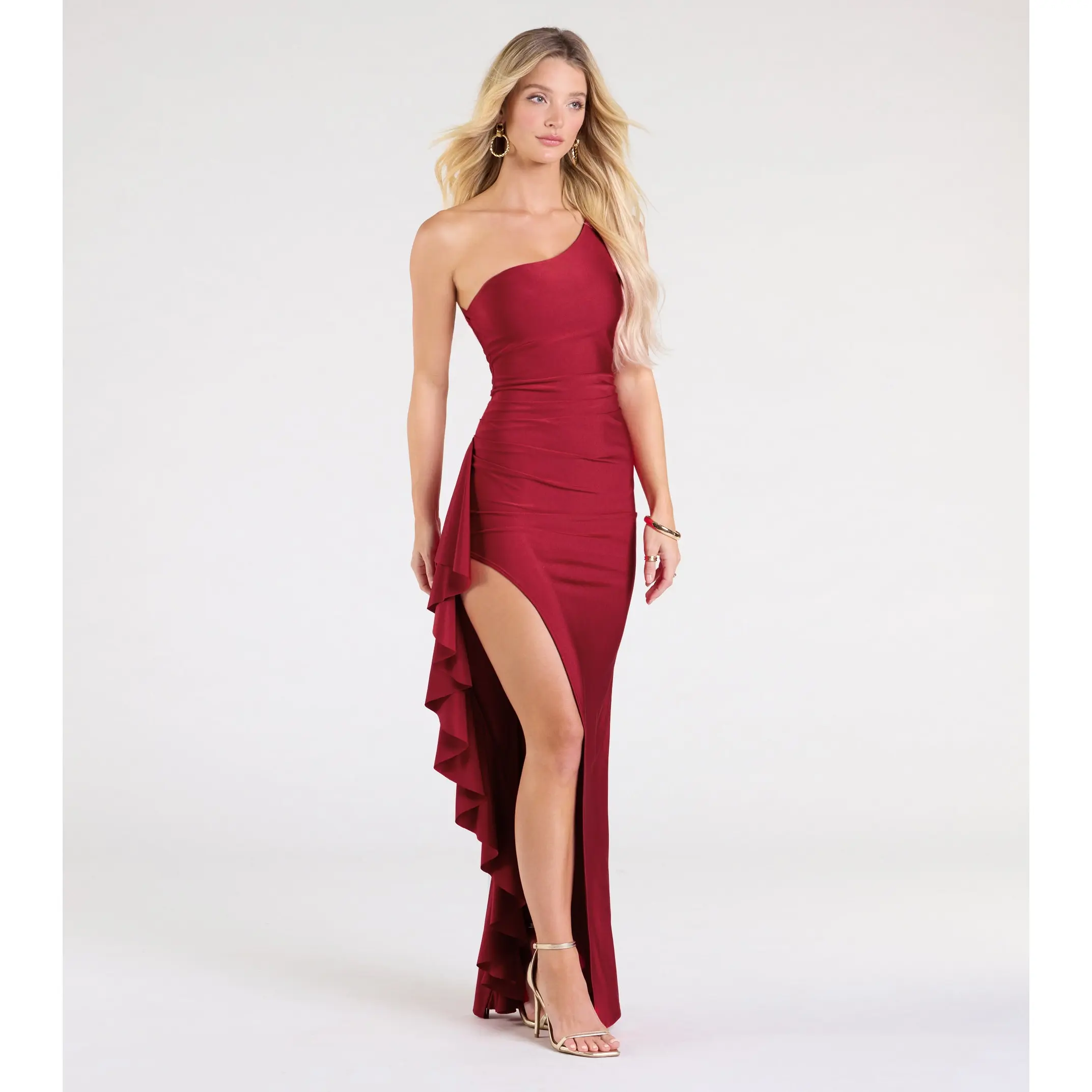 Isabella One-Shoulder Ruffle Slit Formal Dress - TikTok Shop Isabella One-Shoulder Ruffle Slit Formal Dress - TikTok Shop