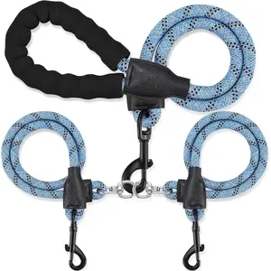 Double Dog Leash for Two Dogs - Detachable 360° Swivel, No Tangle Leash with Reflective Strips for Walking and Training Small Medium and Large Dogs, S/8-45ibs, Blue