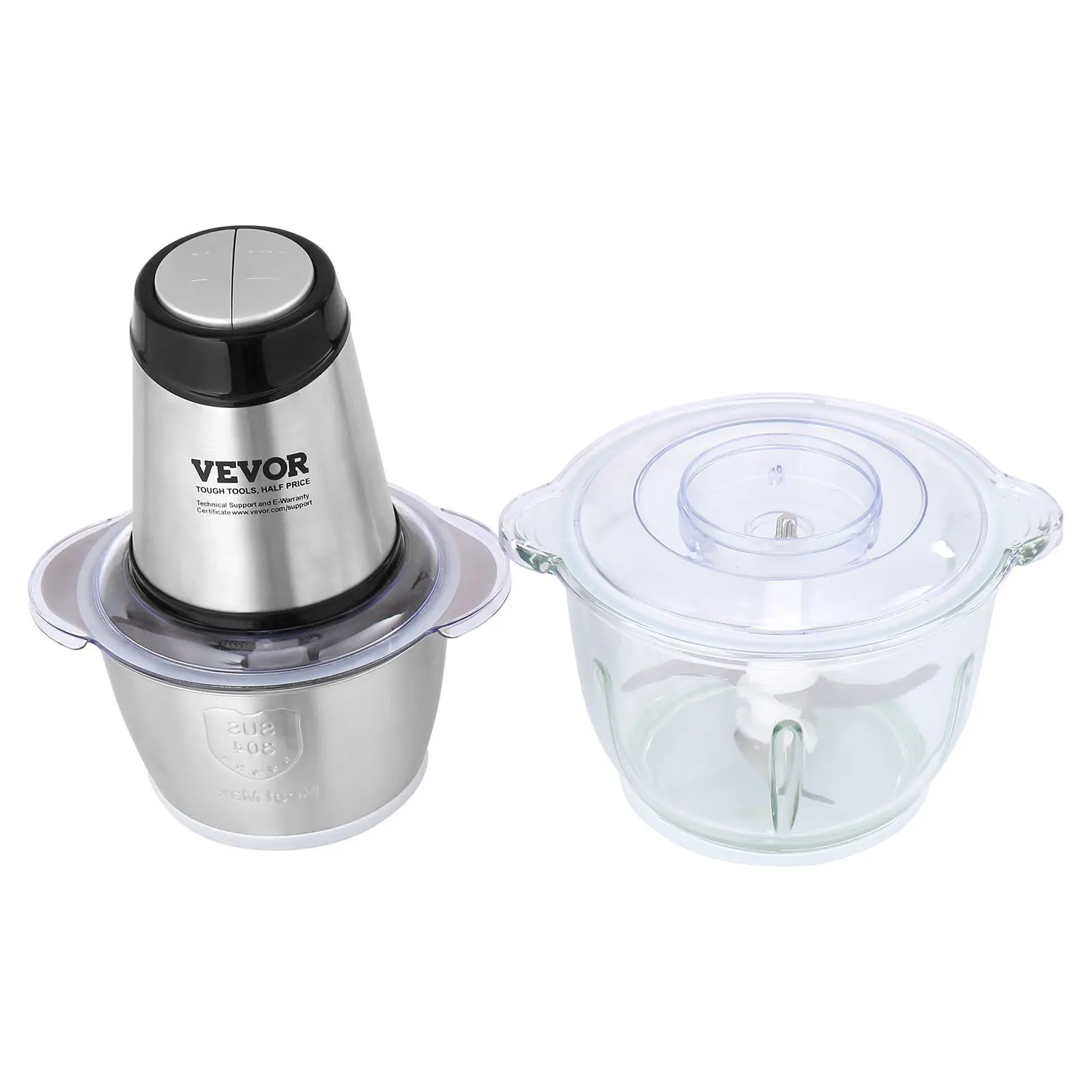 VEVOR Food Processor, Electric Meat Grinder with 4-Wing Stainless Steel Blades, 8 Cup+5 Cup Two Bowls, 400W Electric Food Chopper, 2 Speeds Food Grinder for Baby Food, Meat, Onion, Vegetables