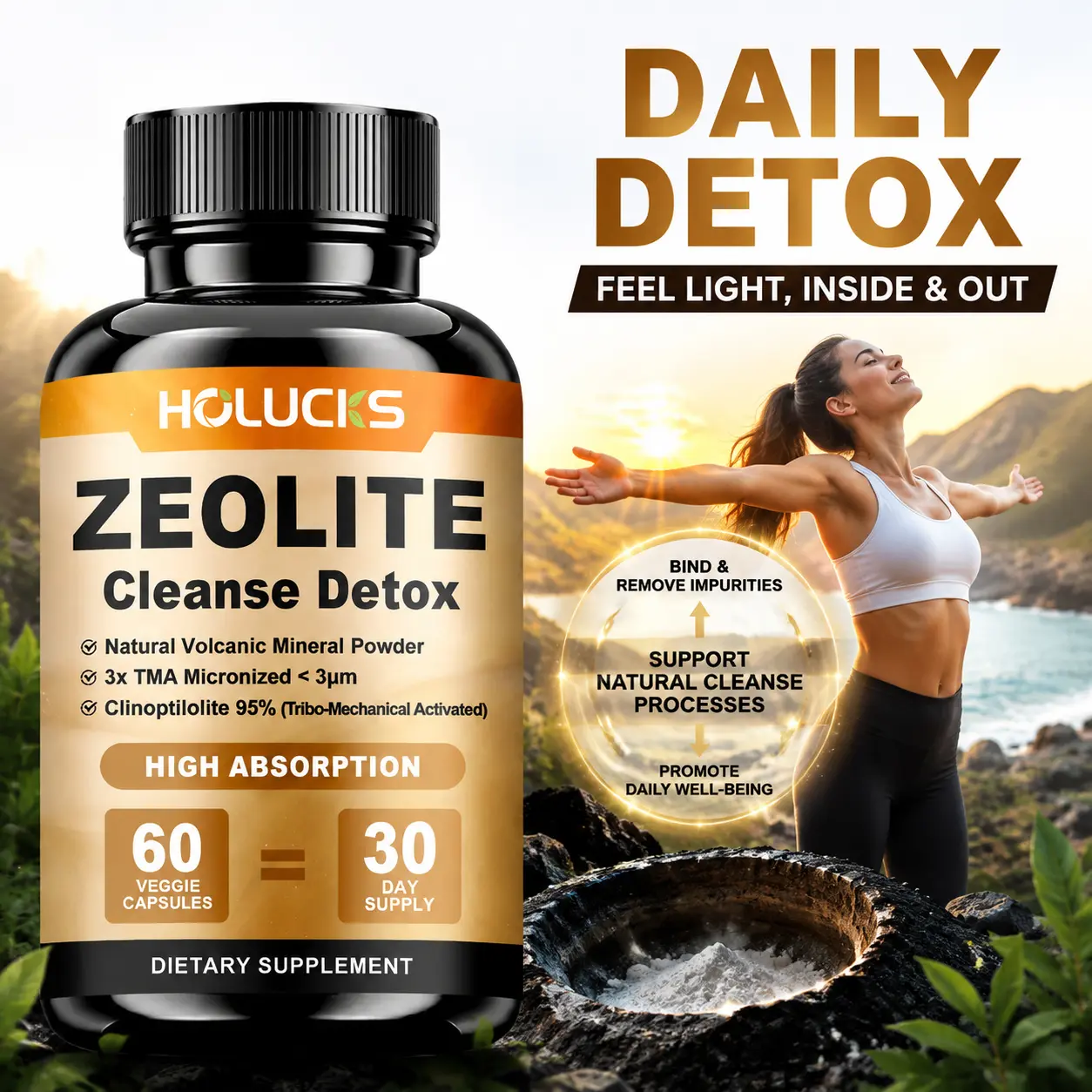Advanced Zeolite Detox Cleanse Supplement Capsules – Activated Tribo-Mechanical Clinoptilolite Zeolite with Selenium, Alpha Lipoic Acid, Milk Thistle, Shilajit, Natural Full Body Detoxification Support, High Absorption Vegan Capsules