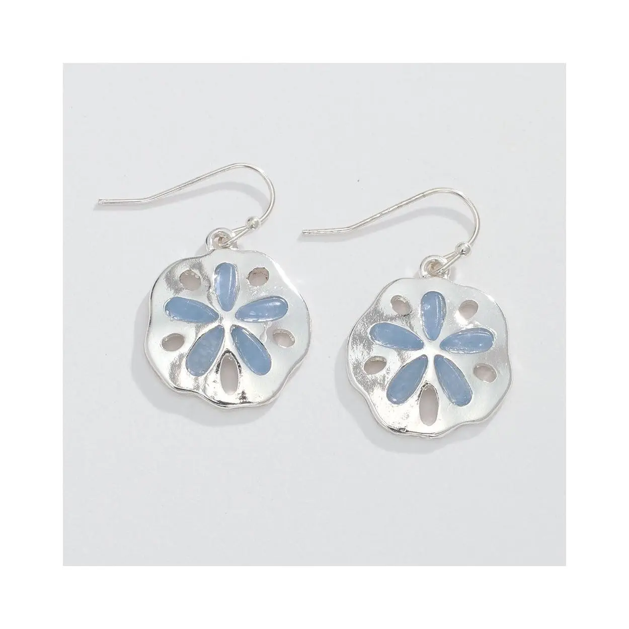 Blue Sea Glass Sand Dollar - Earrings