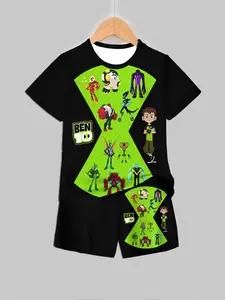 Ben10 Costume Set, Youth Hero Transformation Print Short Sleeve Top & Shorts, Cool Trendy Kids