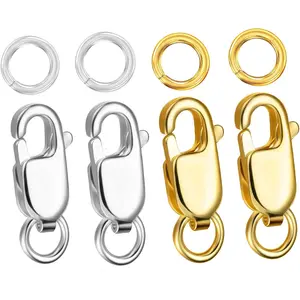 kcctoo Silver Lobster Claw Clasp with Closed Jump Rings 14K Gold Necklace Clasps and Closures For Jewelry Making, Made in Italy 12mm(0.47inch) (4Pcs -Silver + Gold A)