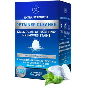 Retainer Cleaner Tablets for Invisalign Approved for Ultrasonic Cleaners - Denture Cleaning Tablets for Aligners, Night Guard, Mouth Guard - Denture Cleaner Tablets 4-Month Supply
