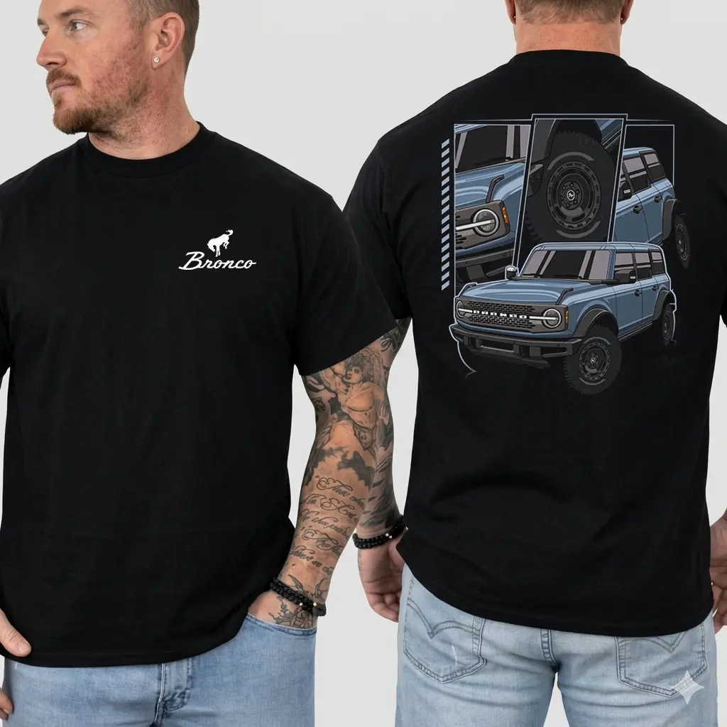 Ford  Bronco Trucks Graphic T-Shirt  – Vintage Ford USA Flag Graphic Tee, Classic American Truck,  Menswear