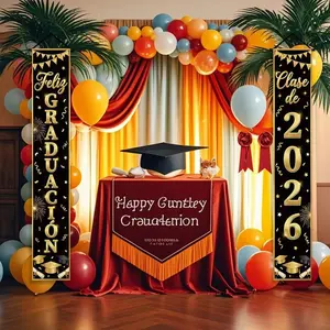 Graduation Party Decor Hanging Banners Set, Spanish Language 2026 Graduation Congratulations Sign, Background Frame, Polyester Material, Graduation Party Decorations