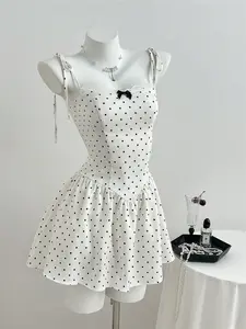 Y2K Cute Waist-Cinch Polka Dot Print Mini Dress, Trendy Fashionable Summer, Perfect for Casual Wear & Parties